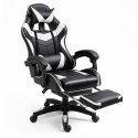 Fotel Gamingowy LEAN Obrotowy Biurowy Z Podnóżkiem Poduszki Czarno-Biały