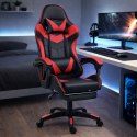 Fotel Gamingowy LEAN Obrotowy Biurowy Z Podnóżkiem Poduszki Czarno-Czerwony