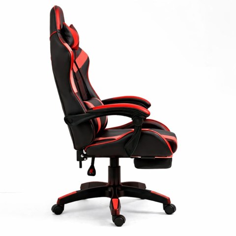 Fotel Gamingowy LEAN Obrotowy Biurowy Z Podnóżkiem Poduszki Czarno-Czerwony