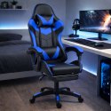 Fotel Gamingowy LEAN Obrotowy Biurowy Z Podnóżkiem Poduszki Czarno-Niebieski