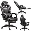 Fotel Gamingowy LEAN Obrotowy Biurowy Z Podnóżkiem Poduszki Czarno-Szary