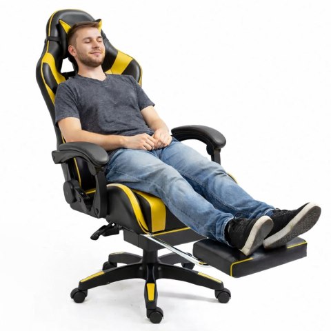 Fotel Gamingowy LEAN Obrotowy Biurowy Z Podnóżkiem Poduszki Czarno-Żółty