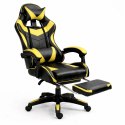 Fotel Gamingowy LEAN Obrotowy Biurowy Z Podnóżkiem Poduszki Czarno-Żółty