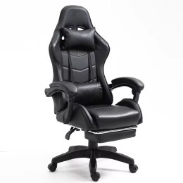 Fotel Gamingowy LEAN Obrotowy Biurowy Z Podnóżkiem Poduszki Czarny