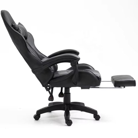 Fotel Gamingowy LEAN Obrotowy Biurowy Z Podnóżkiem Poduszki Czarny