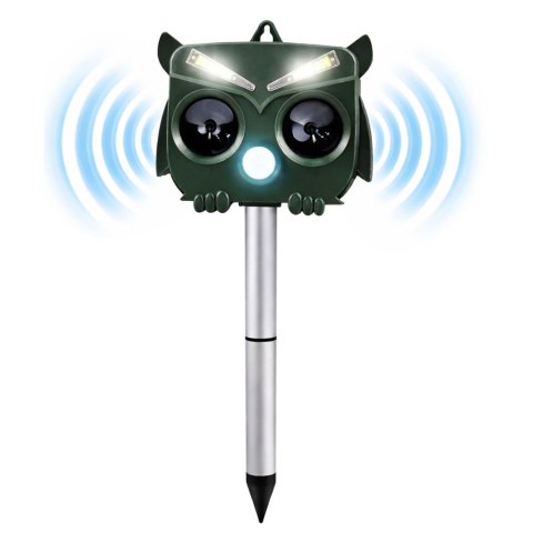 Solarny Odstraszacz Zwierząt Sowa Czujnik Ruchu Ultradźwięki Diody LED